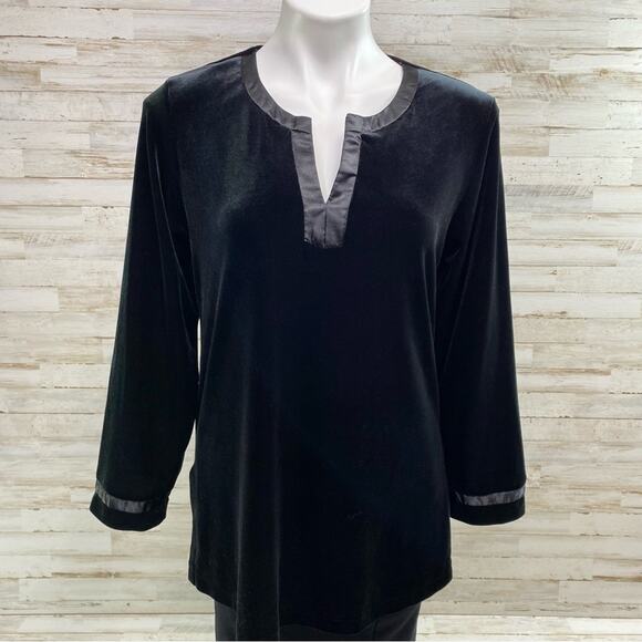 Oscar De La Renta Pink Label Velvet Top Womens Size S Satin Trim Black Slit Side - Picture 1 of 13